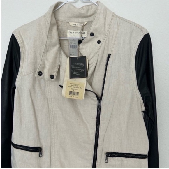Rag & Bone Linen Twill and Leather Moto Jacket Natural NWT - Picture 6 of 11